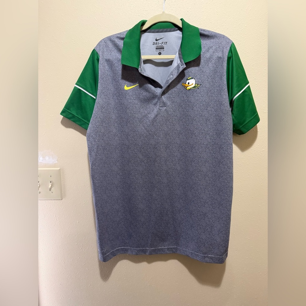 Nike Men's Heather Gray and Green Polo Shirt Oregon Ducks